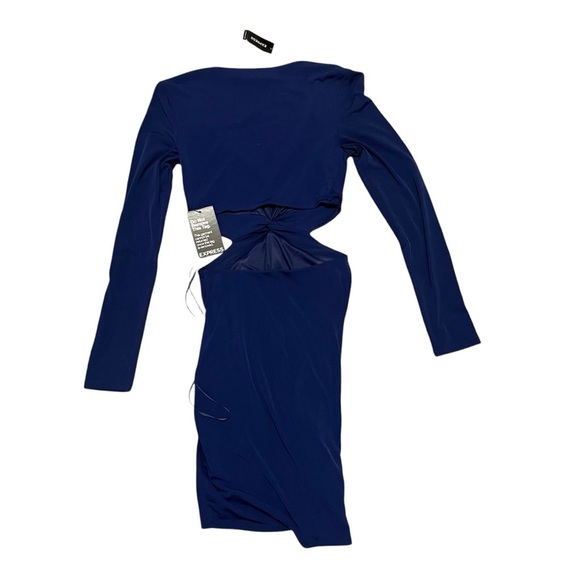 NWT Express Navy Blue Cut Out Twist Bodycon Dress | New | Long Sleeve | Size XS - Picture 2 of 4